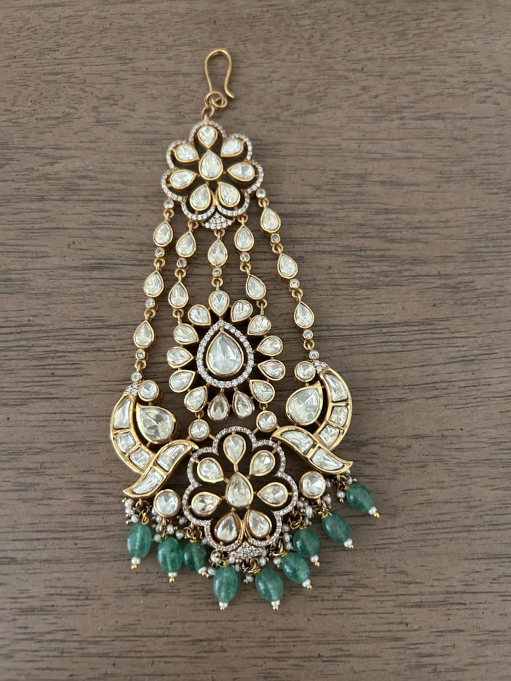 Gold-Tone Kundan Passa Jhumar with Jade Beads